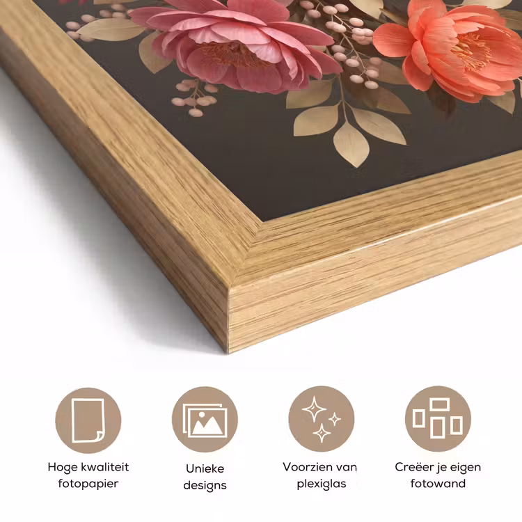 Poster met lijst - Bloemen - Bloesem - Zacht - Koraal - Decoratie — 6