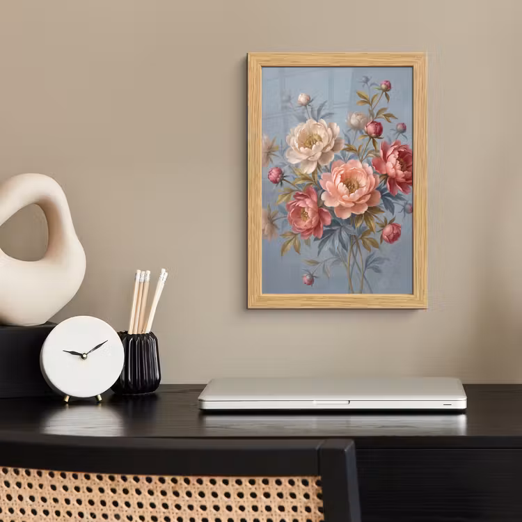 Poster met lijst - Bloemen - Roze - Beige - Modern - Natuur — 2
