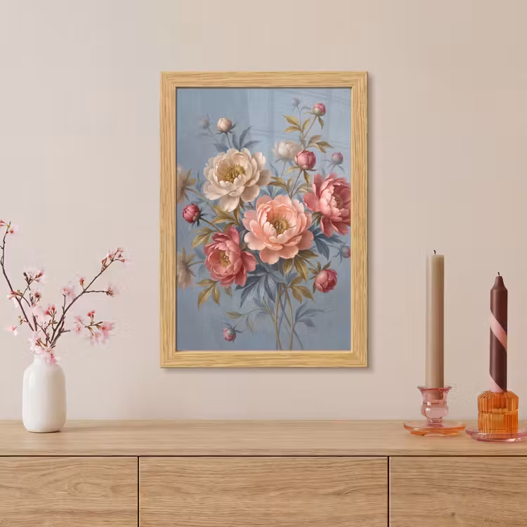 Poster met lijst - Bloemen - Roze - Beige - Modern - Natuur — 5