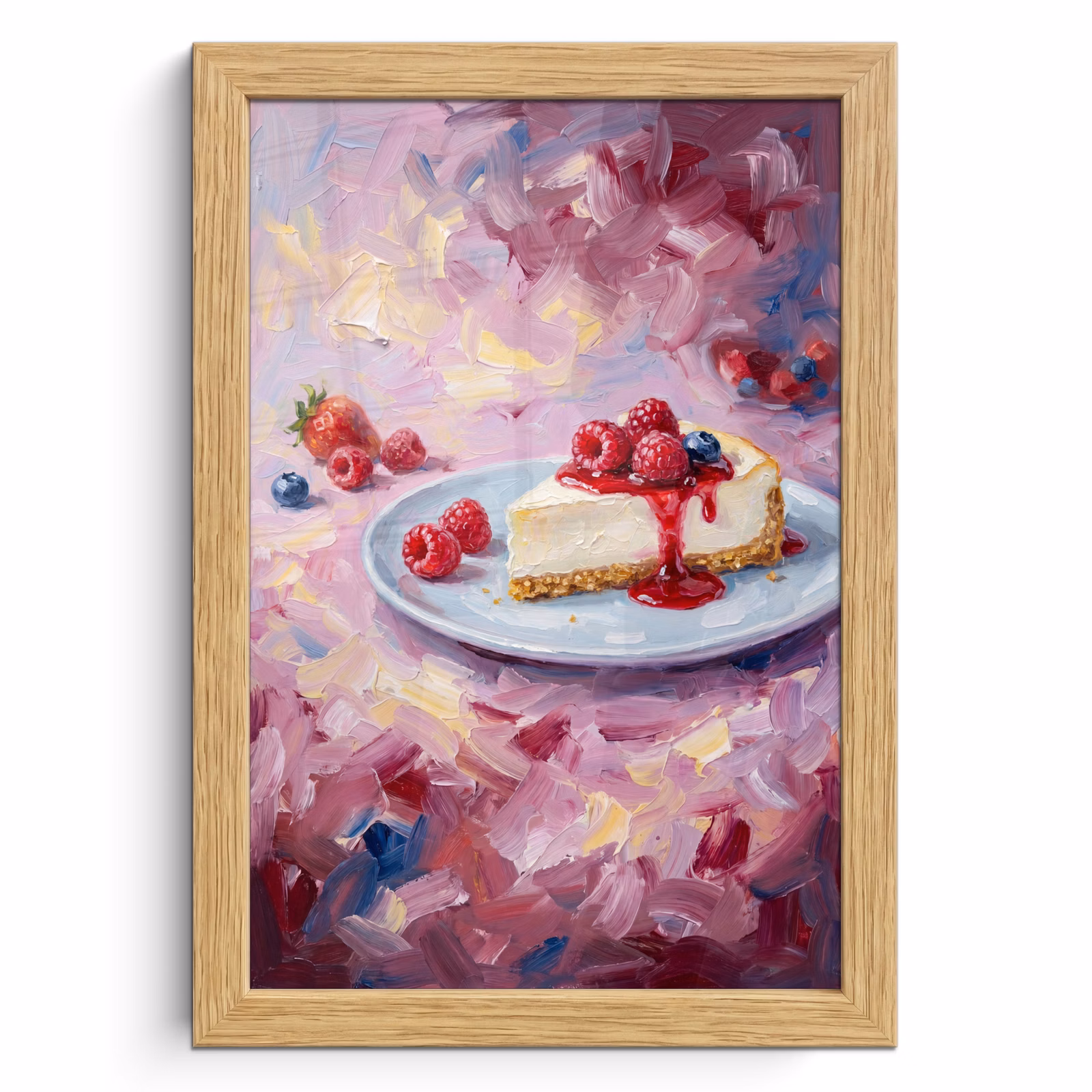Poster met lijst - Eten - Cheesecake - Bessen - Abstract - Roze — 1