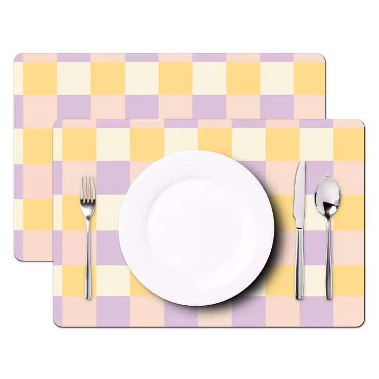 Placemat - 6 stuks - Cheers Chica - Ruitjes - Lila - Geel — 2