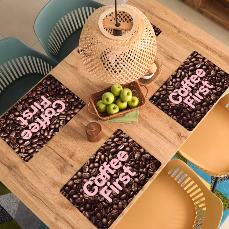 Placemat - 6 stuks - Coffee First - Koffiebonen - Roze — 3