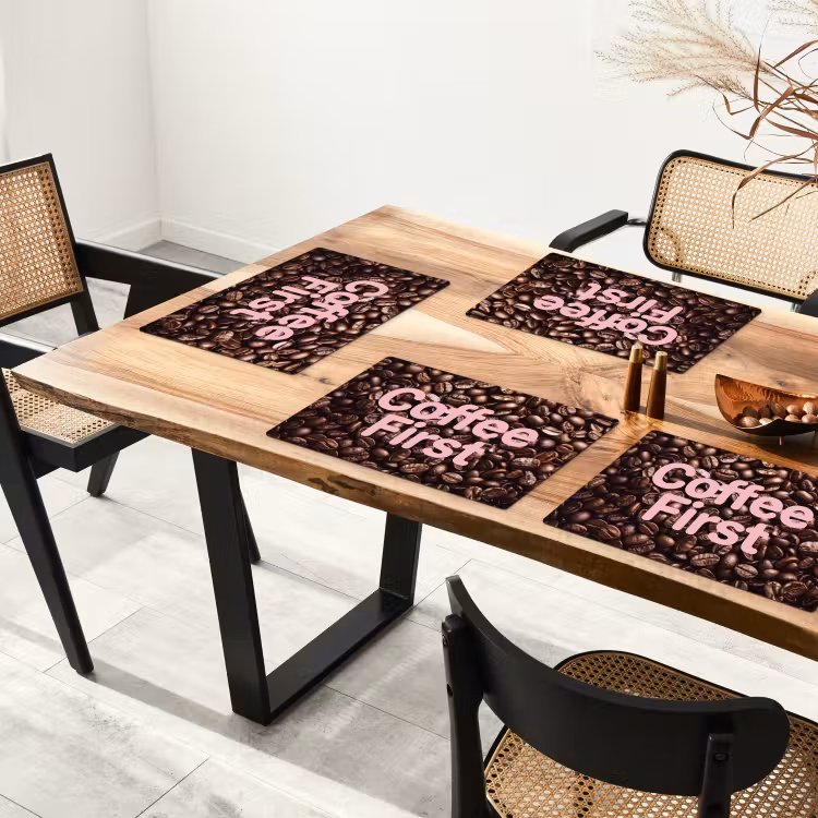 Placemat - 6 stuks - Coffee First - Koffiebonen - Roze — 4