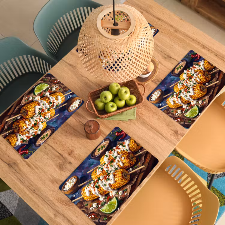 Placemat - 6 stuks - Eten - Maïs - Saus - Geschilderd - Geel — 3