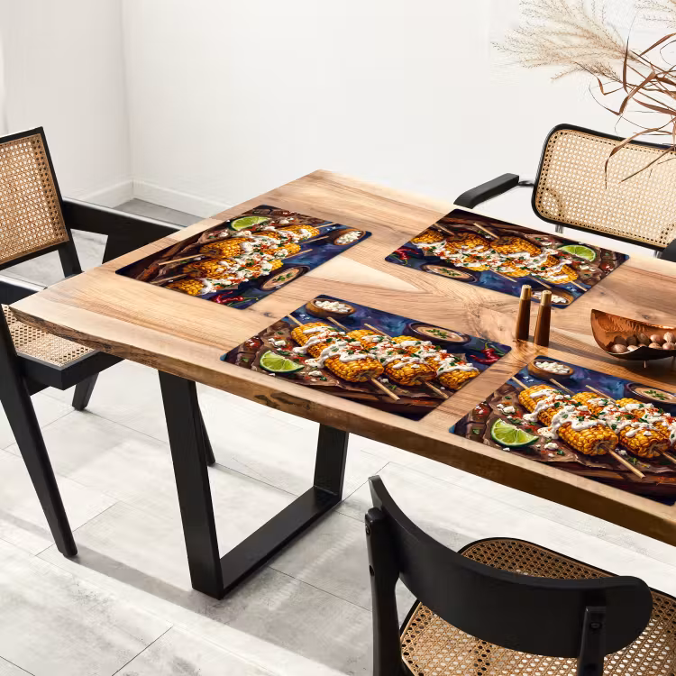 Placemat - 6 stuks - Eten - Maïs - Saus - Geschilderd - Geel — 4