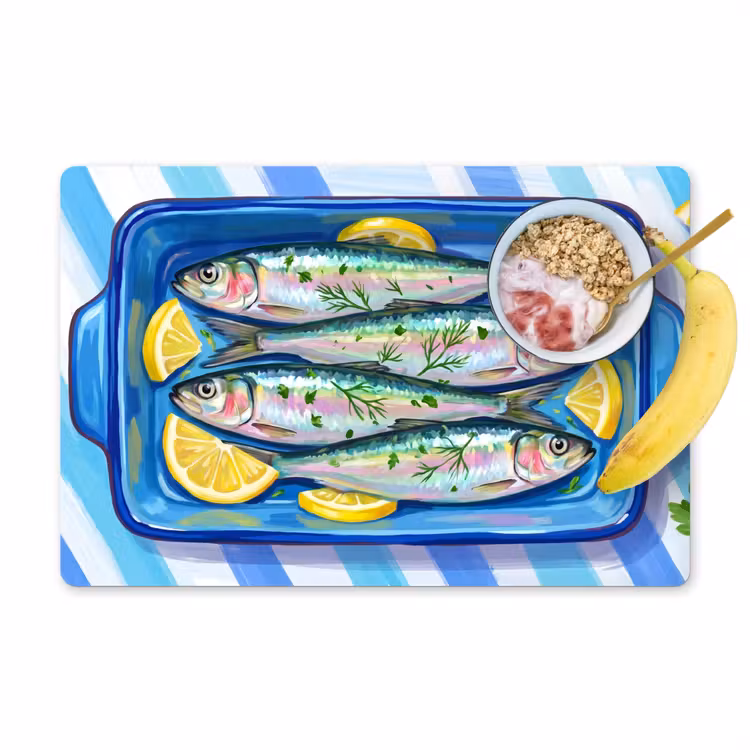 Placemat - 6 stuks - Vis - Citroen - Kruiden - Eten - Blauw — 1
