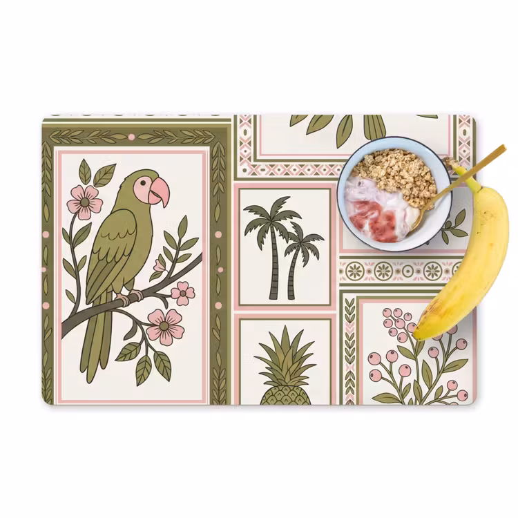 Placemat - 6 stuks - Vogel - Tropisch - Patroon - Decoratief - Groen — 1