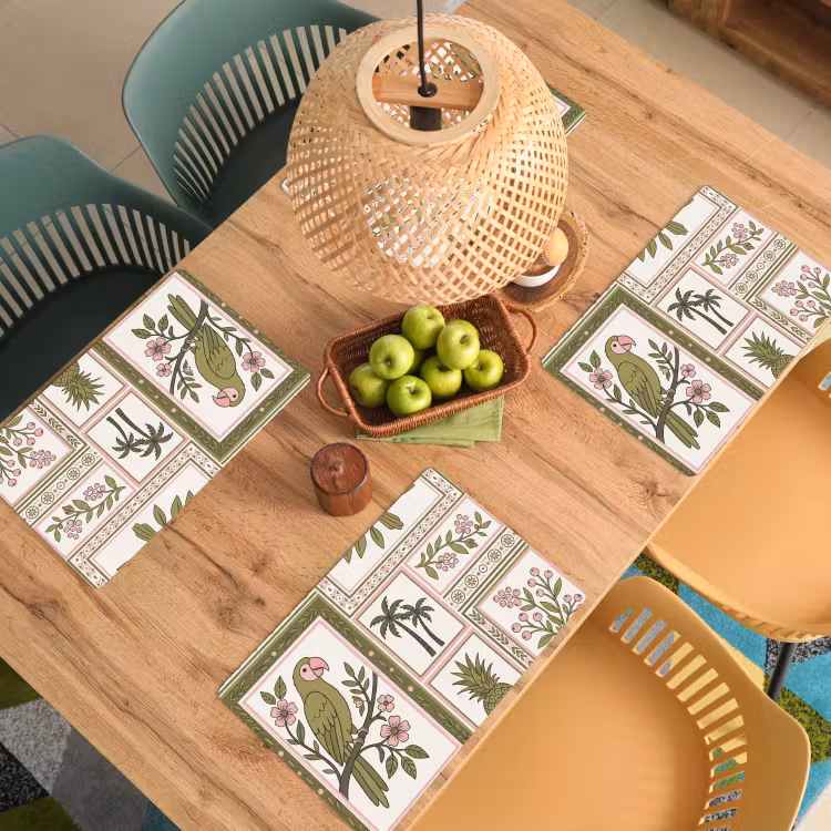Placemat - 6 stuks - Vogel - Tropisch - Patroon - Decoratief - Groen — 3