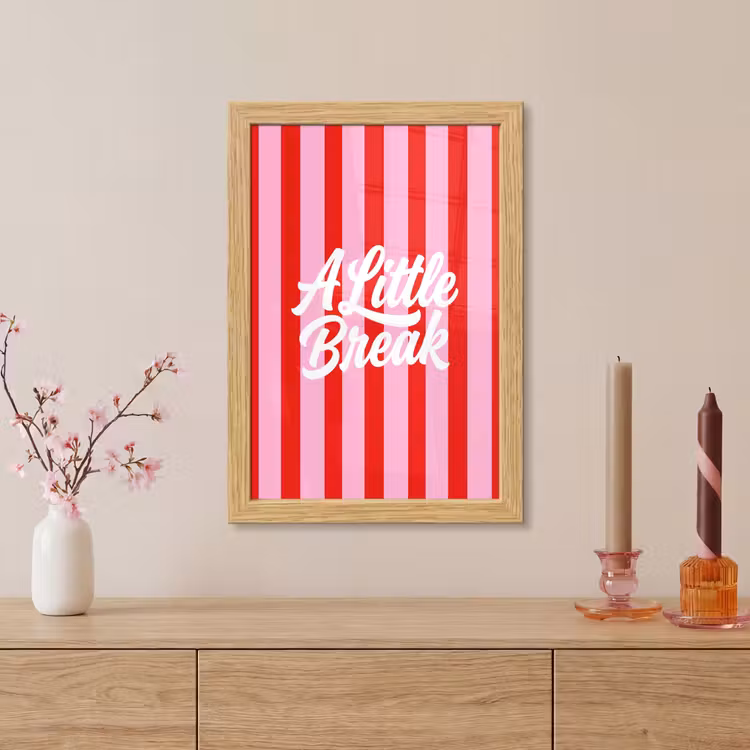Poster met lijst - A Little Break - Strepen - Rood - Roze — 5