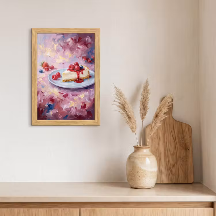 Poster met lijst - Eten - Cheesecake - Bessen - Abstract - Roze — 3