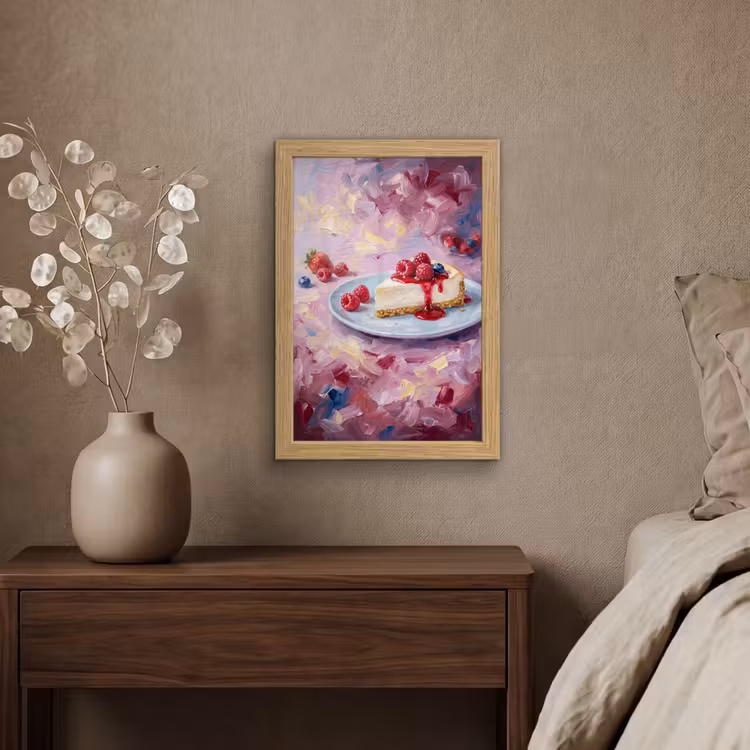 Poster met lijst - Eten - Cheesecake - Bessen - Abstract - Roze — 4
