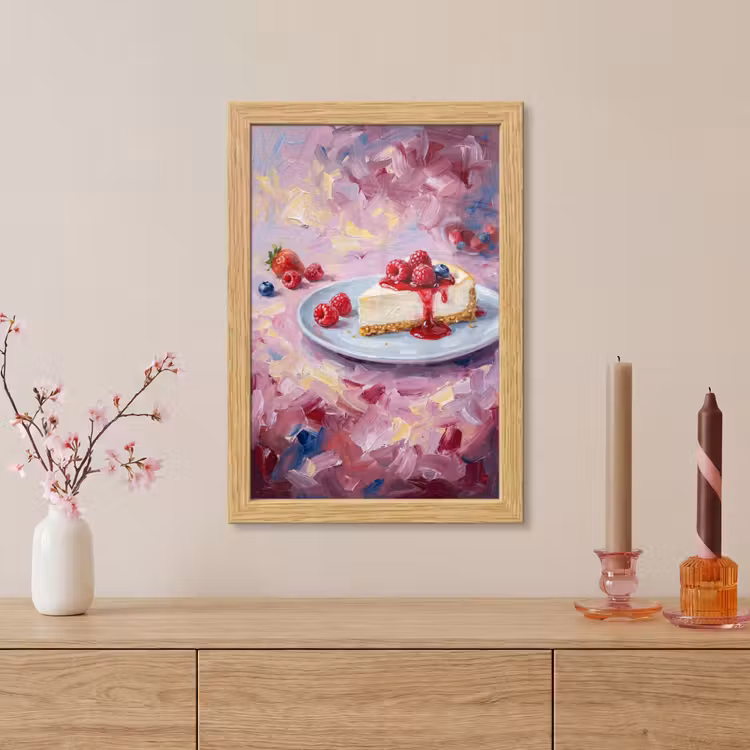 Poster met lijst - Eten - Cheesecake - Bessen - Abstract - Roze — 5