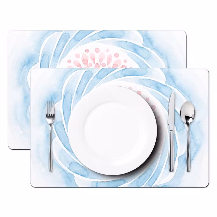 Placemat - 6 stuks - Abstract - Bloemvorm - Aquarel - Roze - Blauw — 2