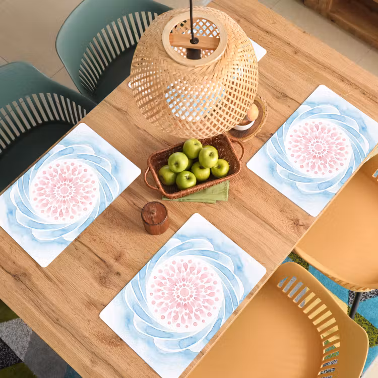 Placemat - 6 stuks - Abstract - Bloemvorm - Aquarel - Roze - Blauw — 3