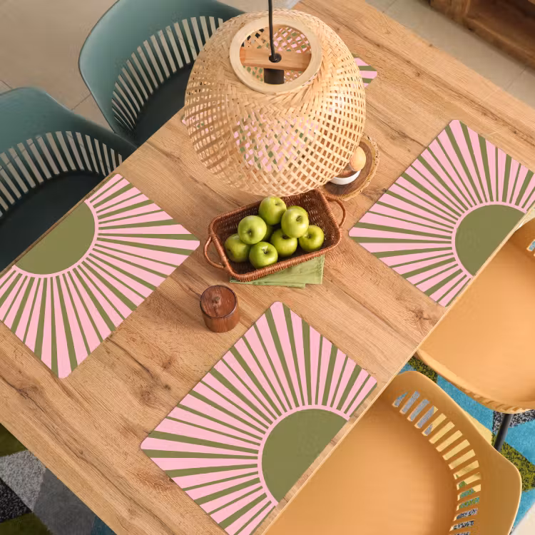 Placemat - 6 stuks - Abstract - Stralen - Grafisch - Roze - Groen — 3