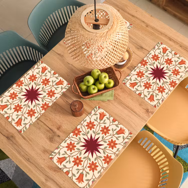 Placemat - 6 stuks - Bloemen - Mandala - Decoratief - Rood — 3