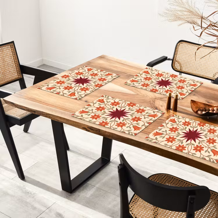 Placemat - 6 stuks - Bloemen - Mandala - Decoratief - Rood — 4