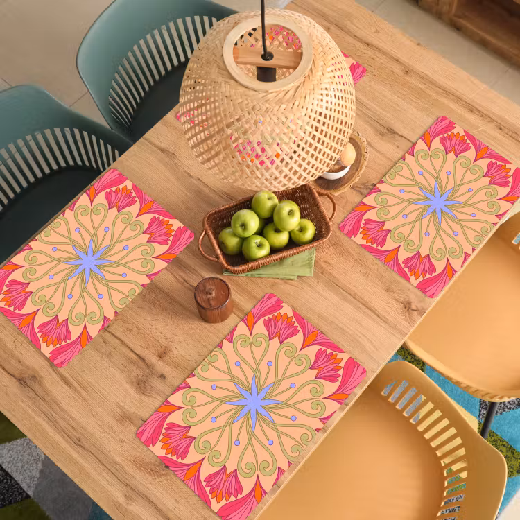Placemat - 6 stuks - Bloemen - Patroon - Abstract - Roze - Decoratief — 3