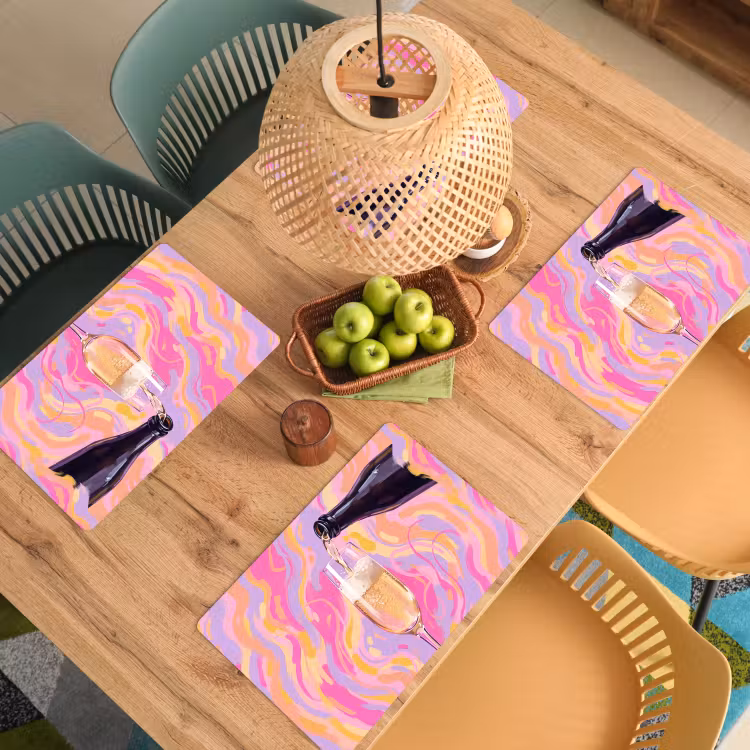 Placemat - 6 stuks - Drank - Inschenken - Feest - Abstract - Roze — 3