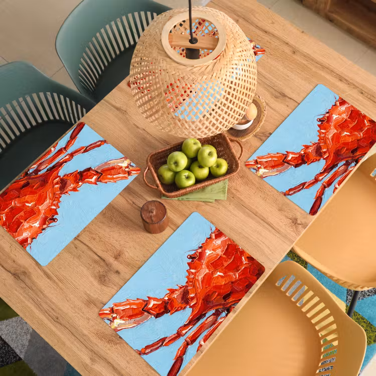 Placemat - 6 stuks - Krab - Zee - Dieren - Abstract - Rood — 3