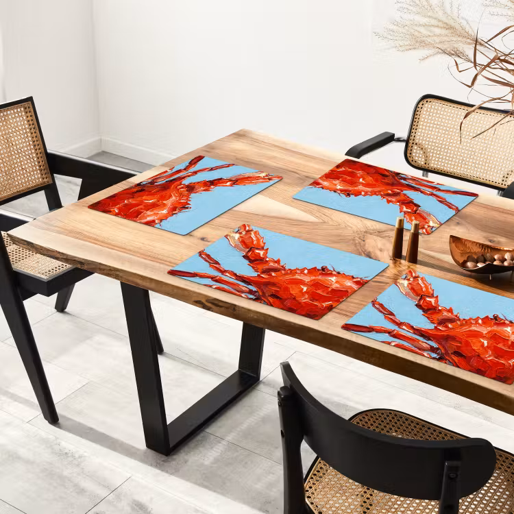 Placemat - 6 stuks - Krab - Zee - Dieren - Abstract - Rood — 4