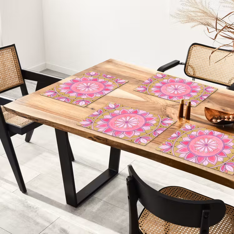 Placemat - 6 stuks - Mandala - Patroon - Kunst - Aquarel - Roze — 4