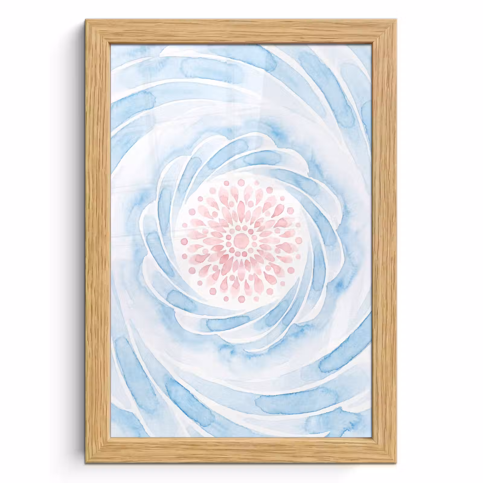 Poster met lijst - Abstract - Bloemvorm - Aquarel - Roze - Blauw — 1