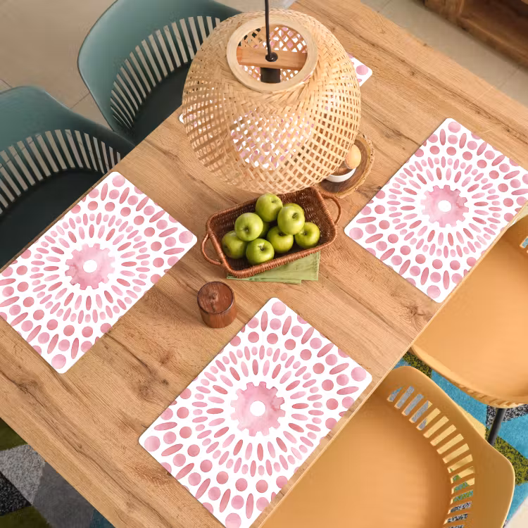 Placemat - 6 stuks - Abstract - Vormen - Patroon - Aquarel - Roze — 3