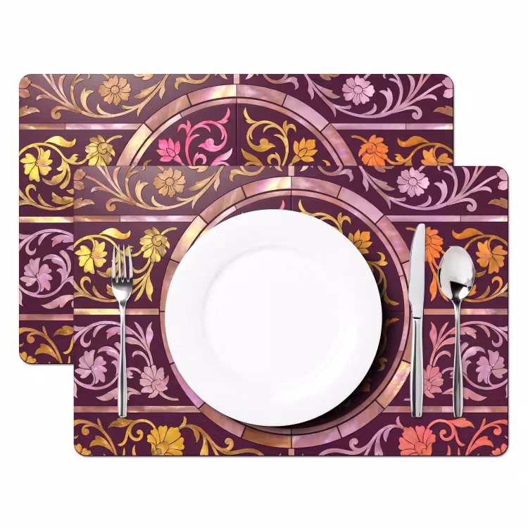 Placemat - 6 stuks - Patroon - Floraal - Oosters - Paars - Goud — 2