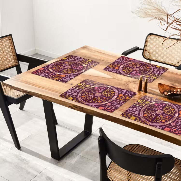 Placemat - 6 stuks - Patroon - Floraal - Oosters - Paars - Goud — 4