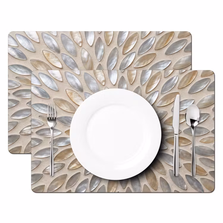 Placemat - 6 stuks - Patroon - Ovaal - Glanzend - Abstract - Beige — 2