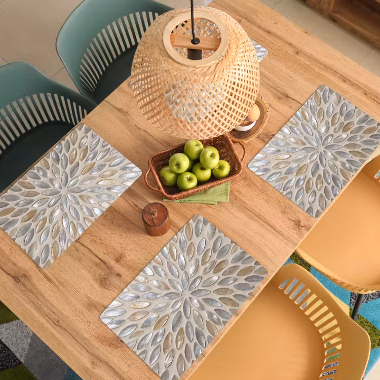 Placemat - 6 stuks - Patroon - Ovaal - Glanzend - Abstract - Beige — 3