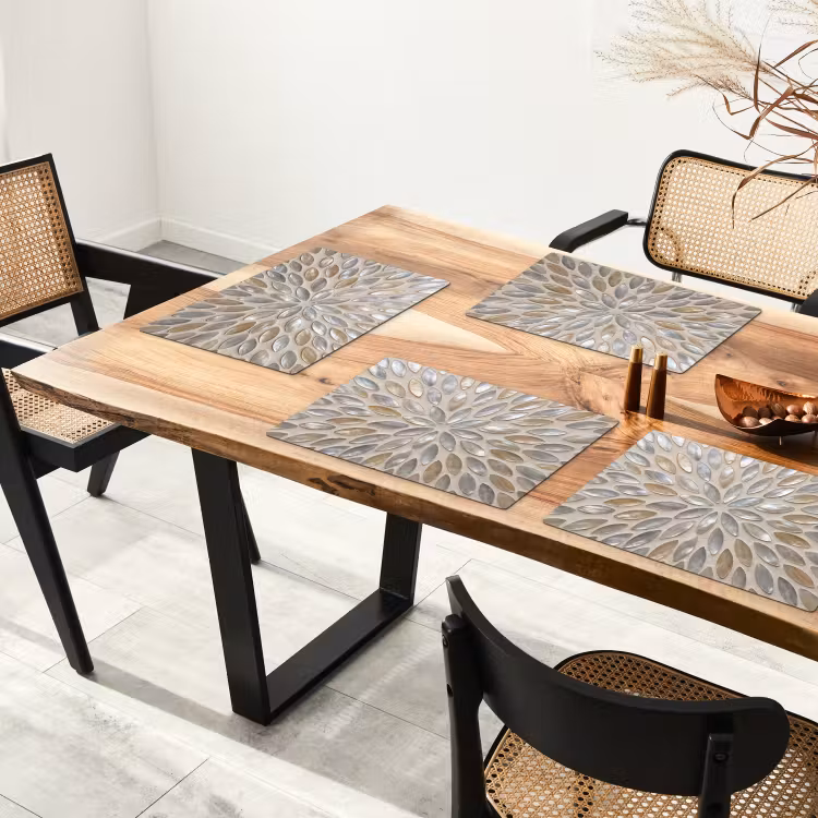 Placemat - 6 stuks - Patroon - Ovaal - Glanzend - Abstract - Beige — 4