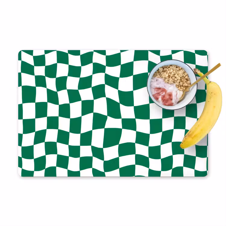 Placemat - 6 stuks - Schaakbord - Golvend - Groen — 1