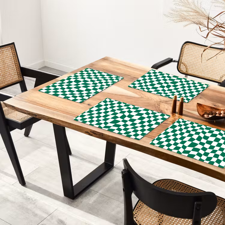 Placemat - 6 stuks - Schaakbord - Golvend - Groen — 4