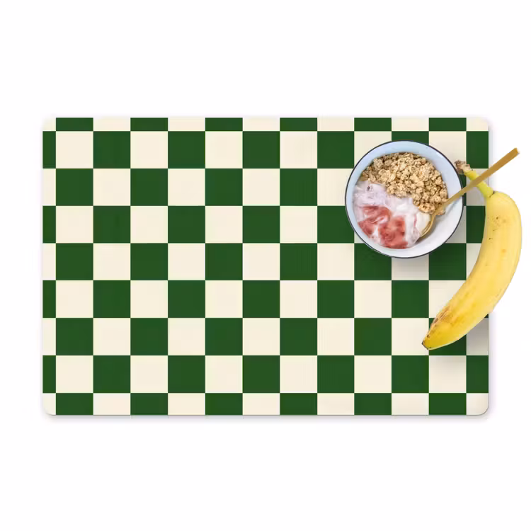 Placemat - 6 stuks - Schaakbord - Patroon - Groen — 1