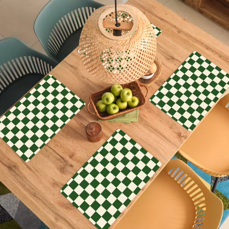 Placemat - 6 stuks - Schaakbord - Patroon - Groen — 3