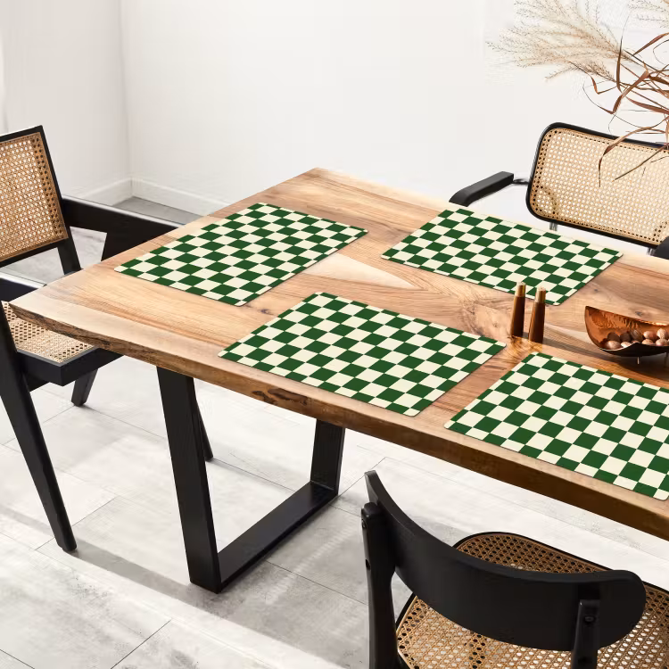 Placemat - 6 stuks - Schaakbord - Patroon - Groen — 4