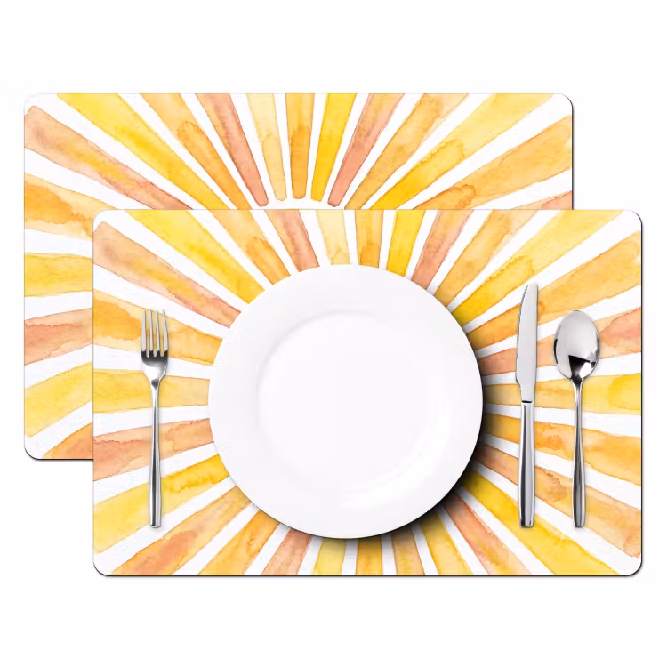 Placemat - 6 stuks - Zon - Stralen - Aquarel - Geel - Abstract — 2