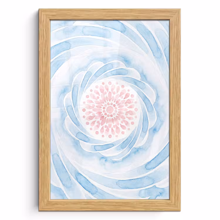 Poster met lijst - Abstract - Bloemvorm - Aquarel - Roze - Blauw — 1