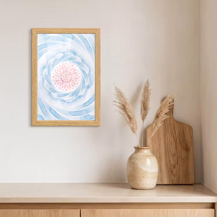 Poster met lijst - Abstract - Bloemvorm - Aquarel - Roze - Blauw — 3