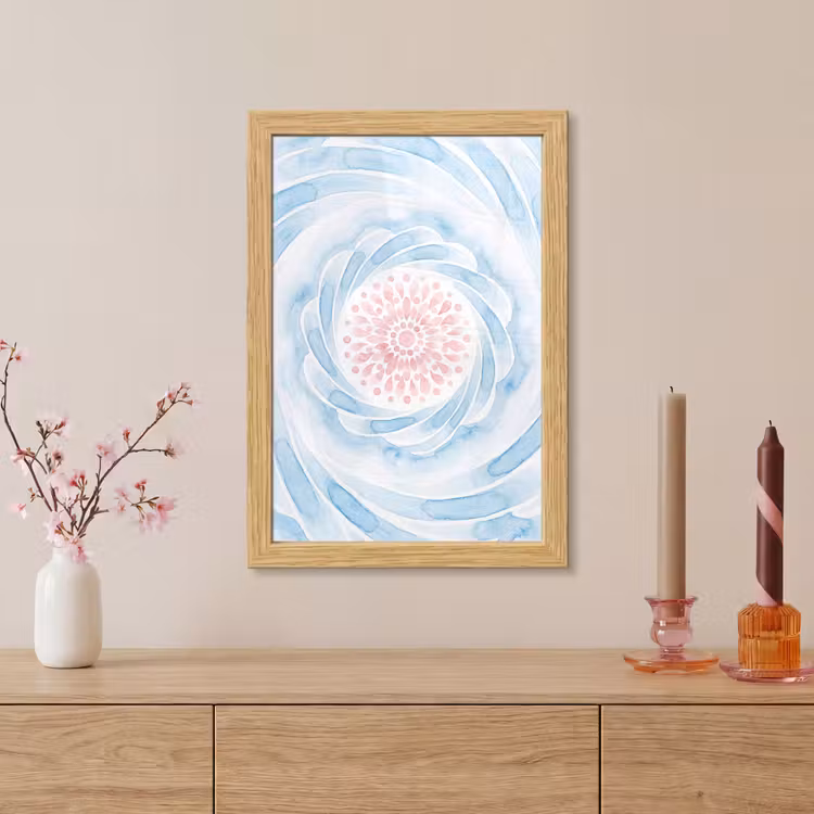 Poster met lijst - Abstract - Bloemvorm - Aquarel - Roze - Blauw — 5