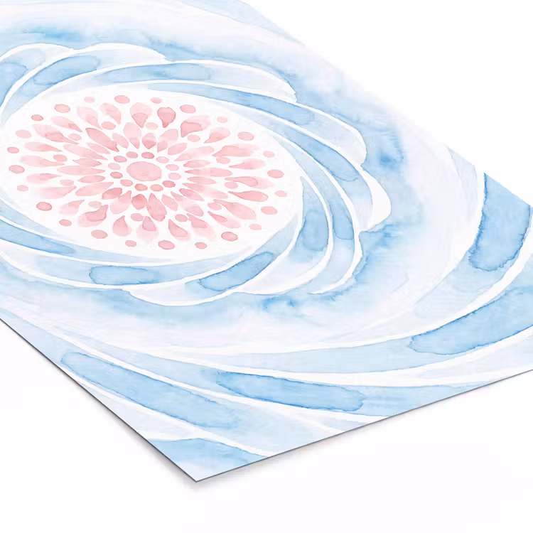 Poster met lijst - Abstract - Bloemvorm - Aquarel - Roze - Blauw — 7