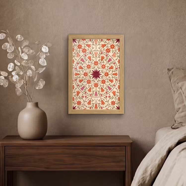 Poster met lijst - Bloemen - Mandala - Decoratief - Rood — 4