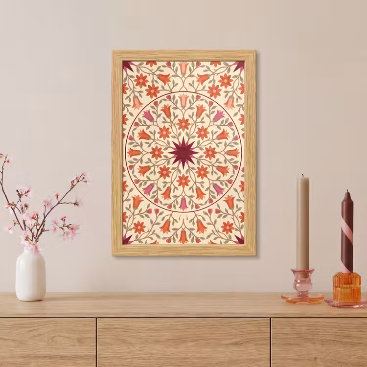 Poster met lijst - Bloemen - Mandala - Decoratief - Rood — 5