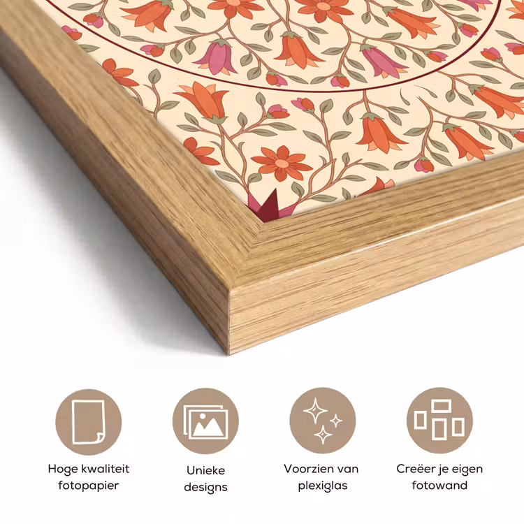 Poster met lijst - Bloemen - Mandala - Decoratief - Rood — 6