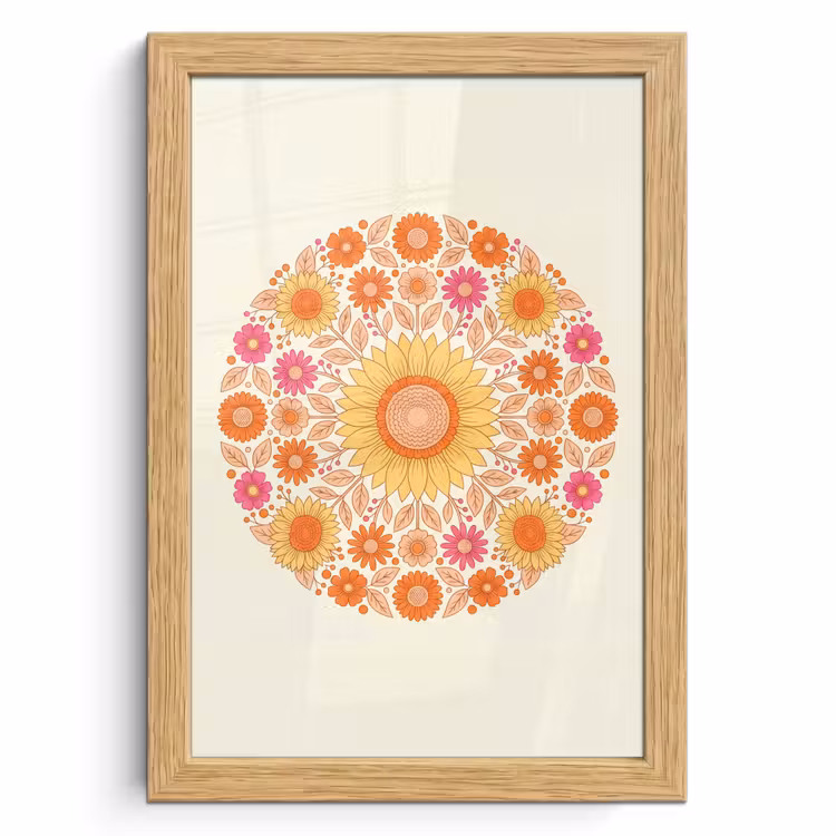 Poster met lijst - Bloemen - Mandala - Patroon - Kleurrijk — 1
