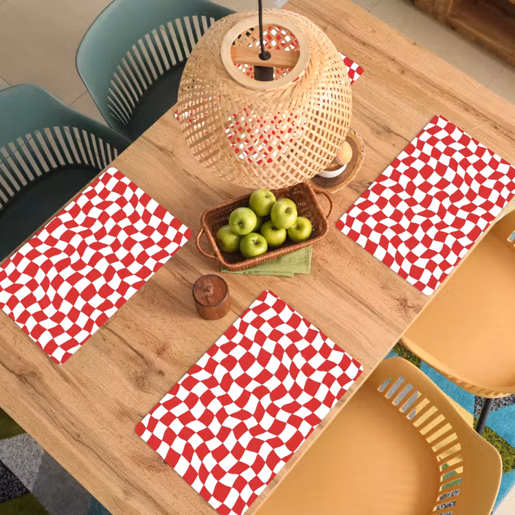 Placemat - 6 stuks - Golvend - Patroon - Rood — 3