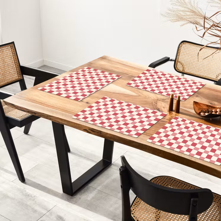 Placemat - 6 stuks - Patroon - Schaak - Roze — 4