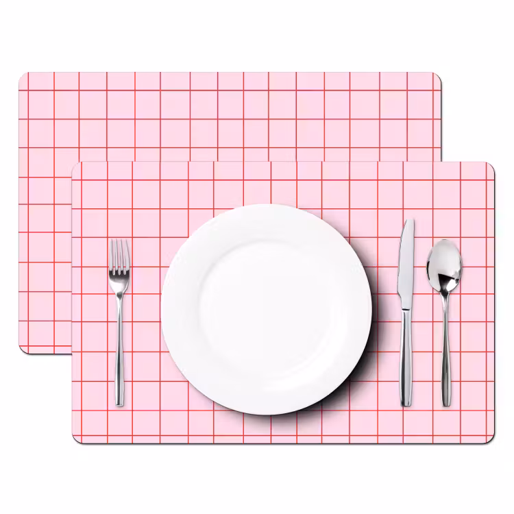 Placemat - 6 stuks - Raster - Patroon - Roze — 2